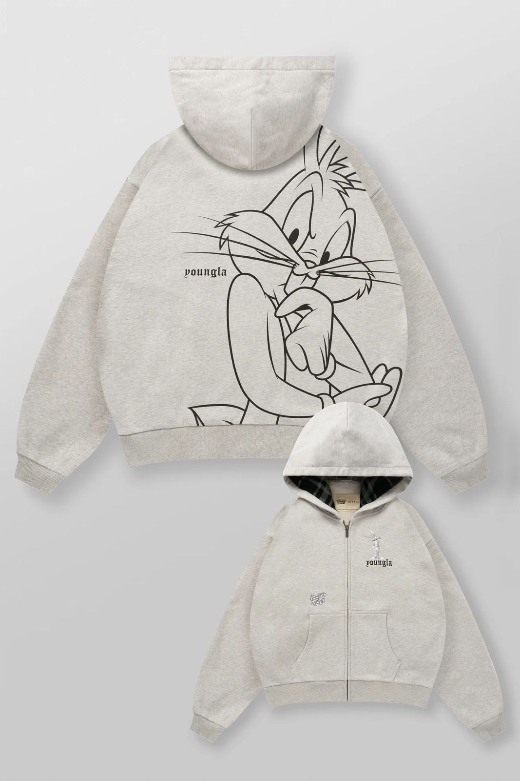 Looney Tunes Plaid Zip-Ups | Heather Grey |