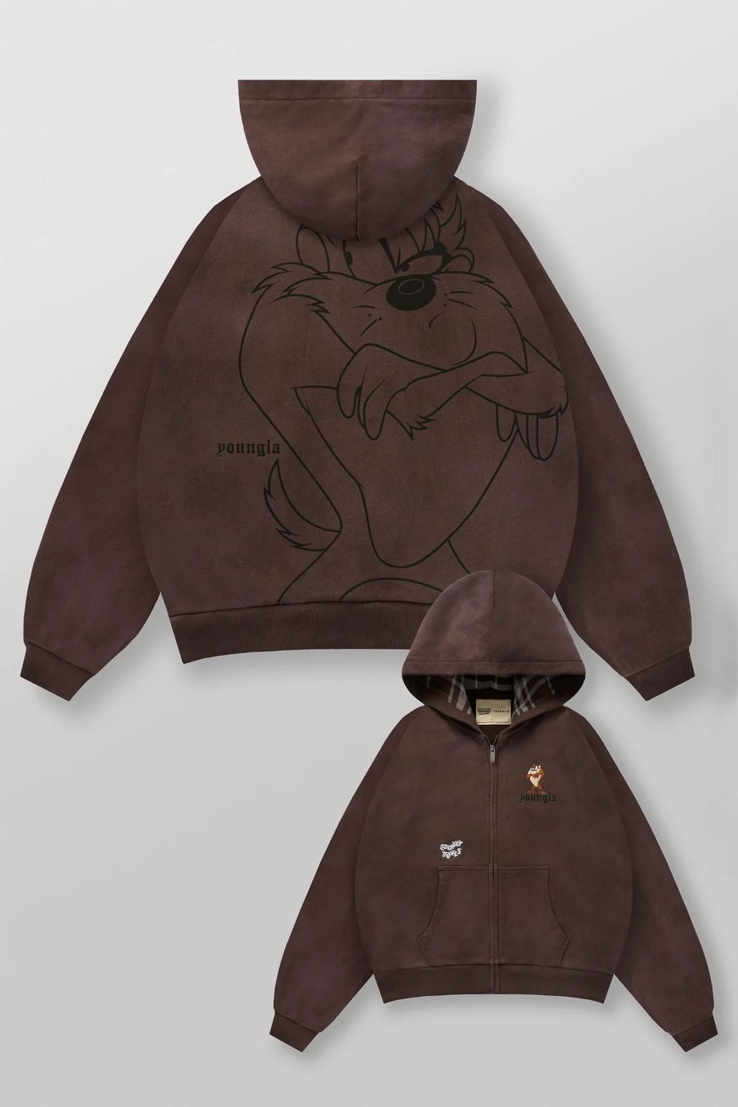 Looney Tunes Plaid Zip-Ups | Brown Wash |