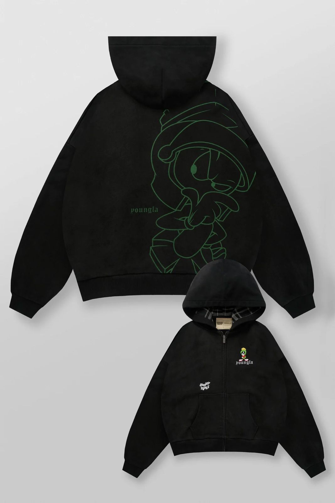 Looney Tunes Plaid Zip-Ups | Black Wash |