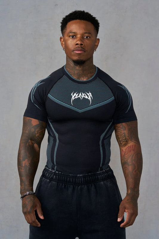 Warrior X Compression Tees | Black/Blue |