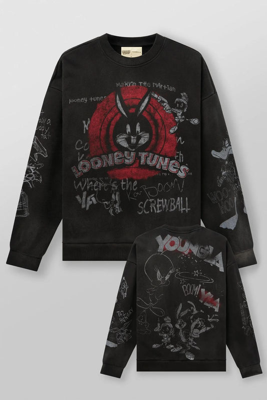 Looney Tunes Graffiti Crewnecks | Allover Sketch Black |
