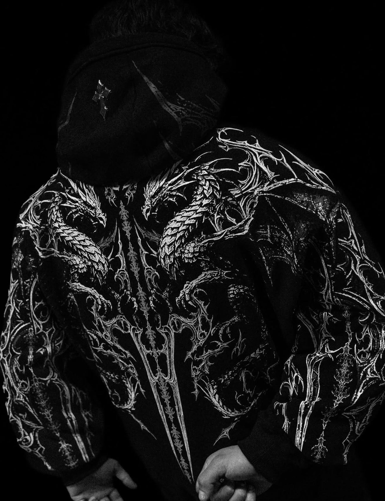 Dragon Blade Oversized pullover hoodie [VOID BLACK]