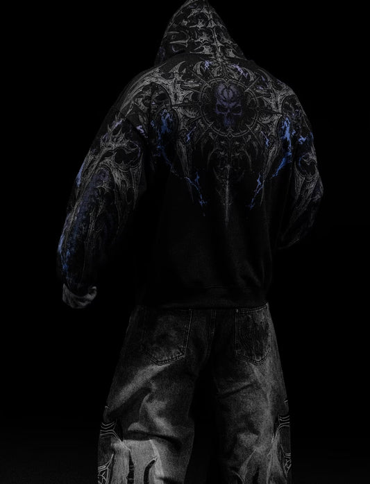 Death Slayer Oversized Zip-up Hoodie [SKY BLUE]